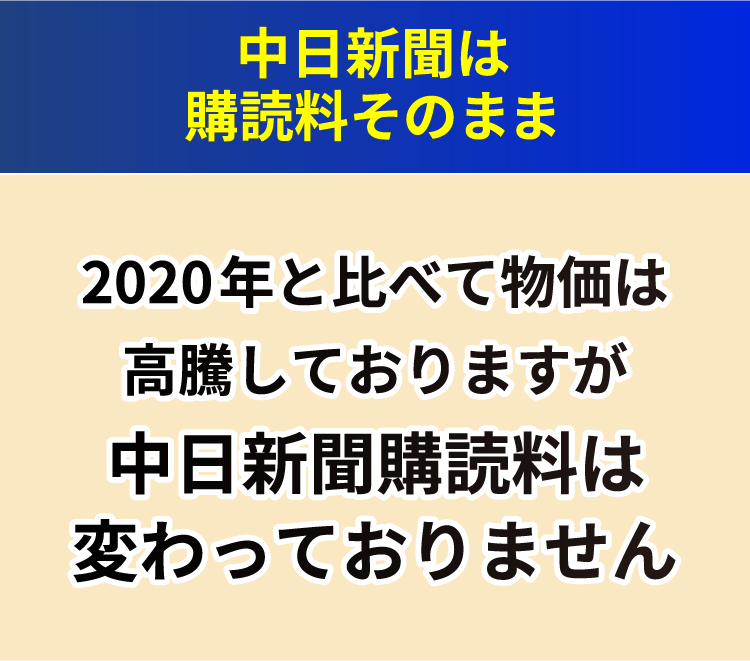 中日新聞購読料は変わっておりません